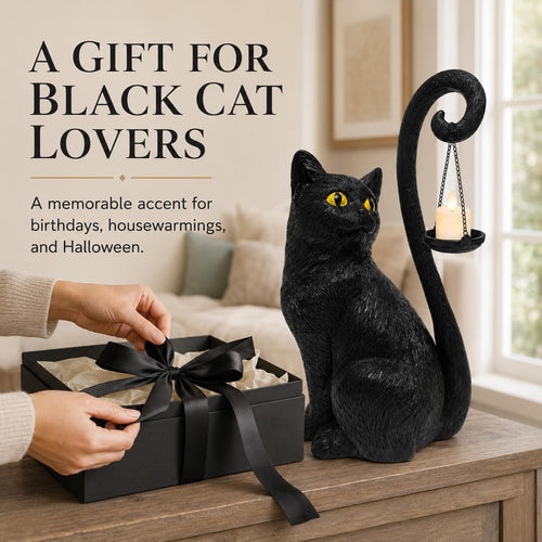 Black Gothic Cat Candle Holder Statue