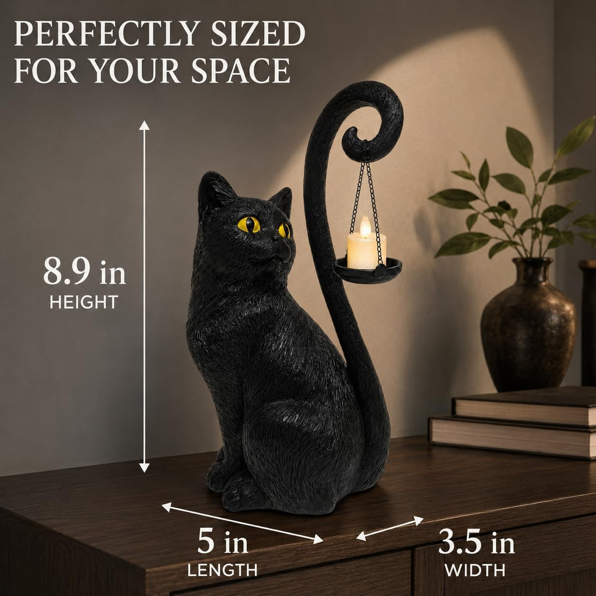 Black Gothic Cat Candle Holder Statue