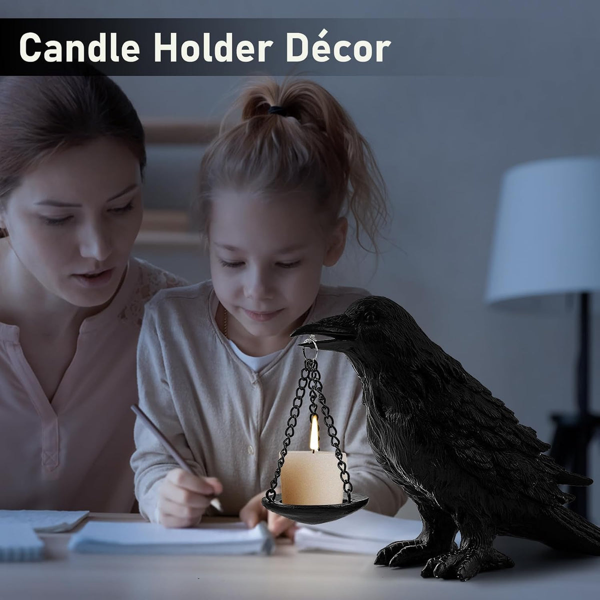 Gothic Raven Candle Holder with Tealight Tray
