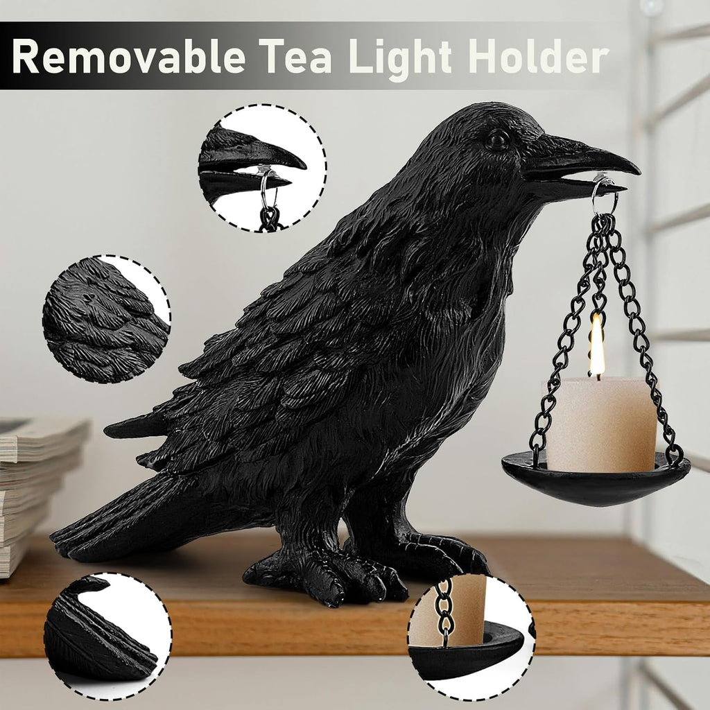 Gothic Raven Candle Holder with Tealight Tray