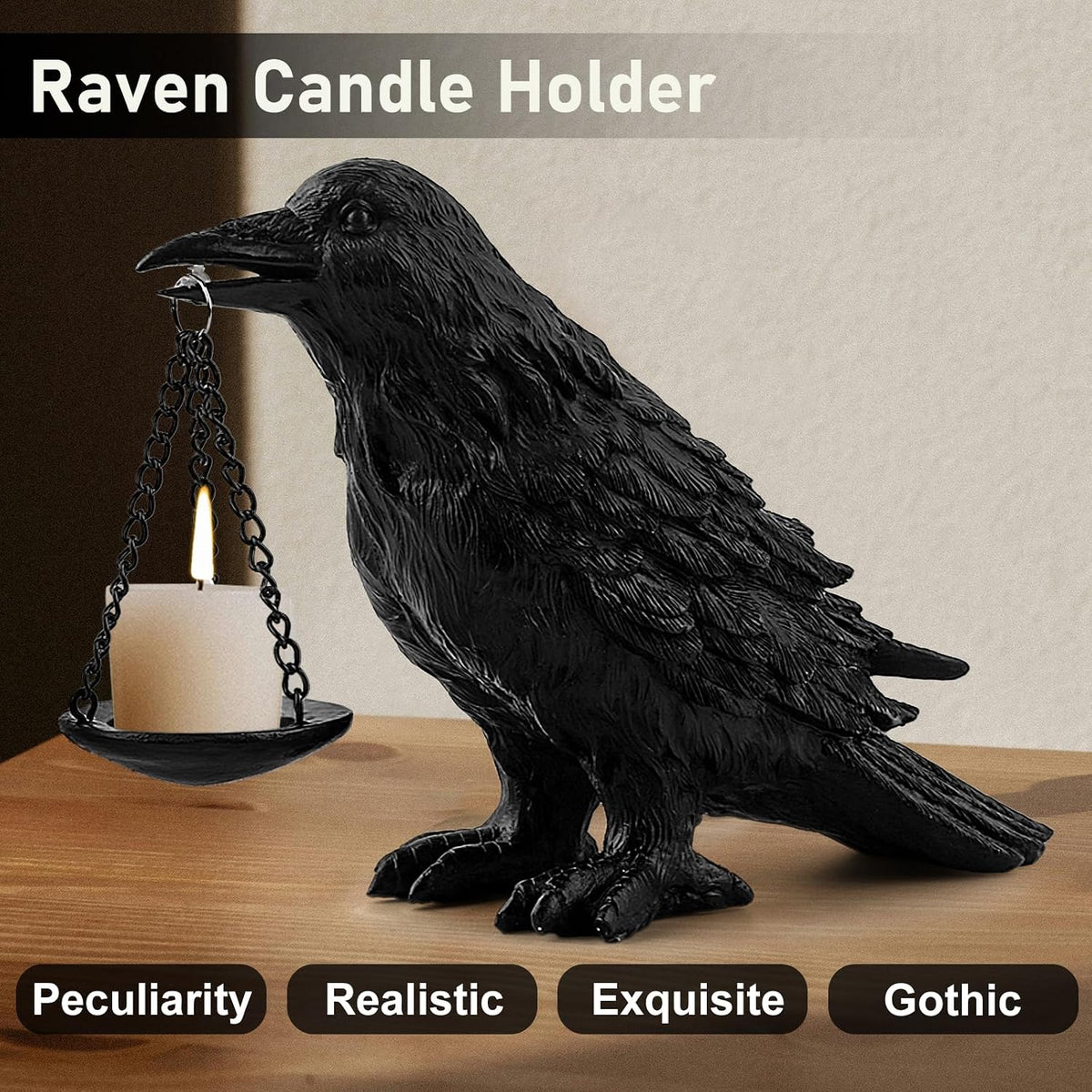 Gothic Raven Candle Holder with Tealight Tray