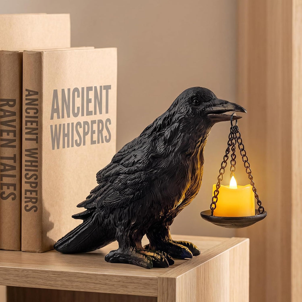 Gothic Raven Candle Holder with Tealight Tray